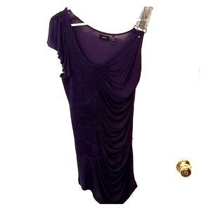 GUESS Asymmetrical V-Neck Top w/Chain Detail